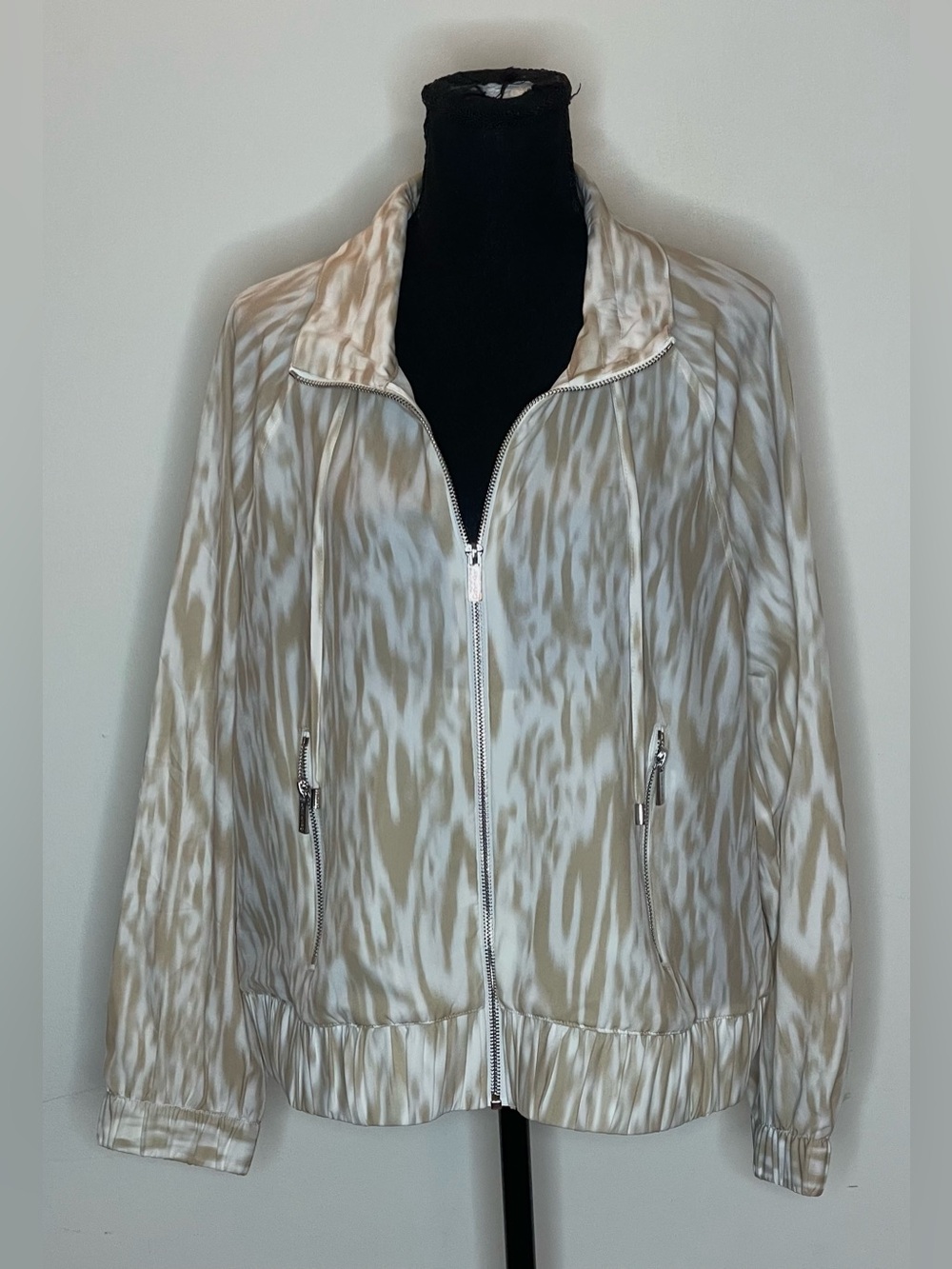 Calvin Klein Beige & White Printed Bomber Jacket